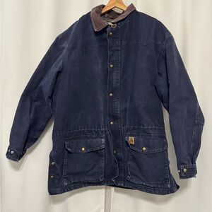 Carhartt Dark Blue Field Jacket with Brown Collar XL Regular